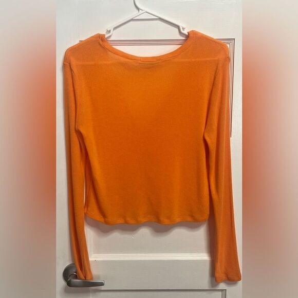Zara orange ribbed knit cardigan V-neck and button-down front Size S - Picture 2 of 7